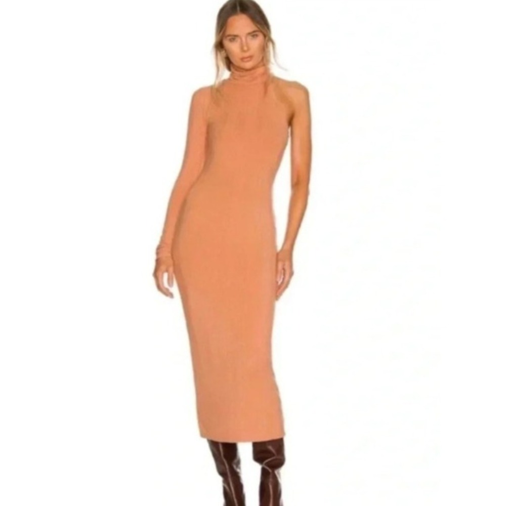 Lovers and Friends Dress‎ Size Large  Peach Dark Nude One Sleeve High Neck